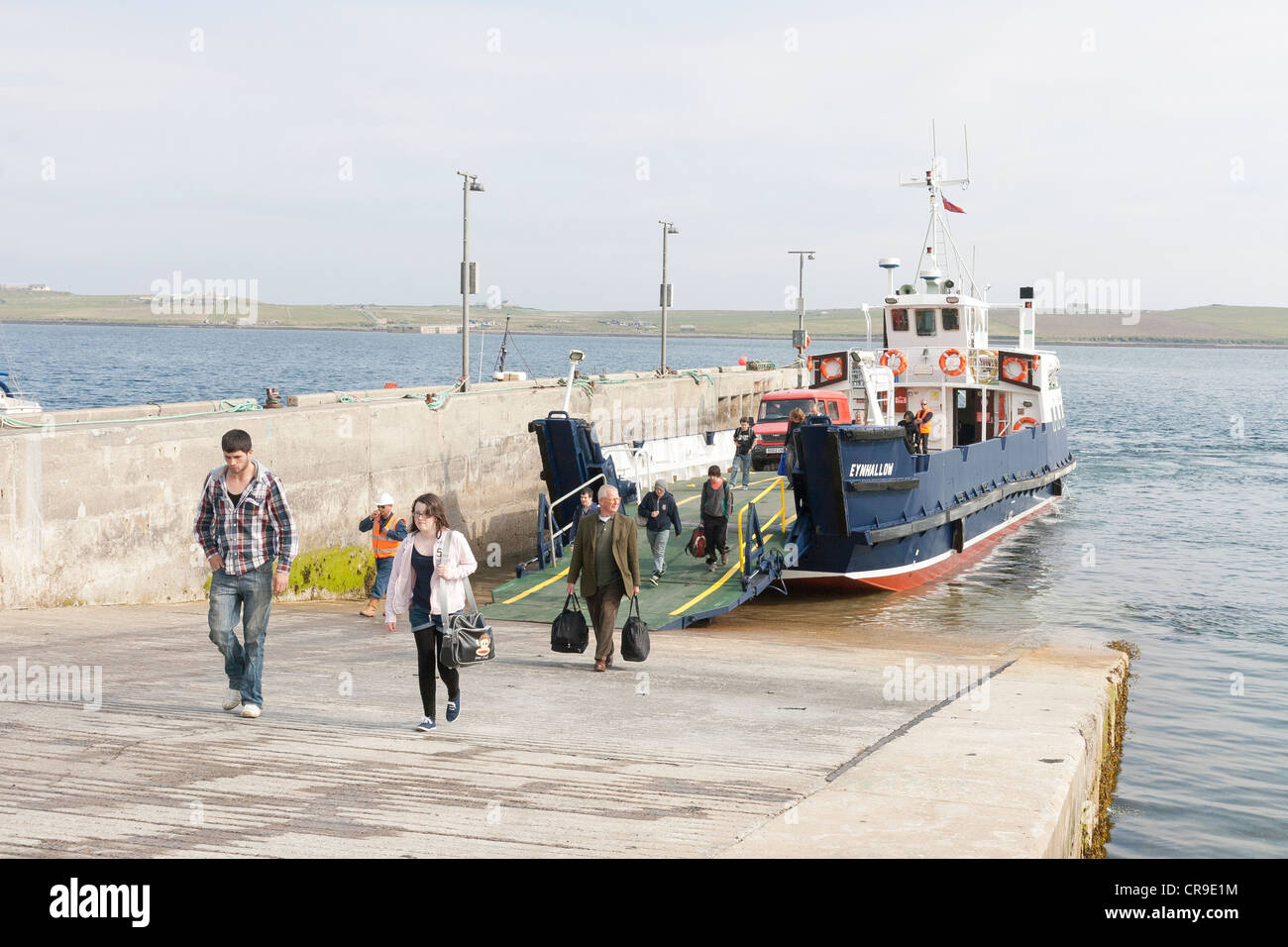 The Island of Rousay - Orkney Islands, Scotland.  Passengers leaving the ferry Stock Photo