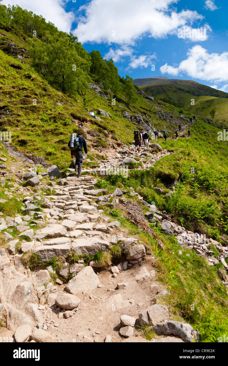 Walking trail up to Ben Nevis, the highest peak in Scotland at 1344 meters, Lochaber, Scotland Stock Photo