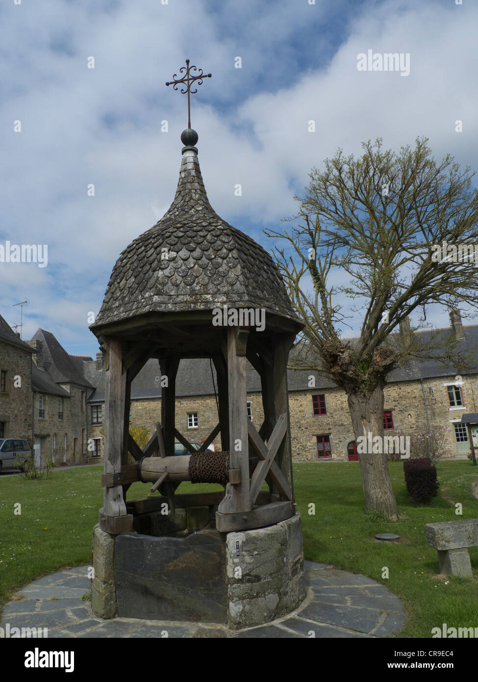 Covered well, ancient monument, 1601, Champeaux, Bretagne, France Stock Photo