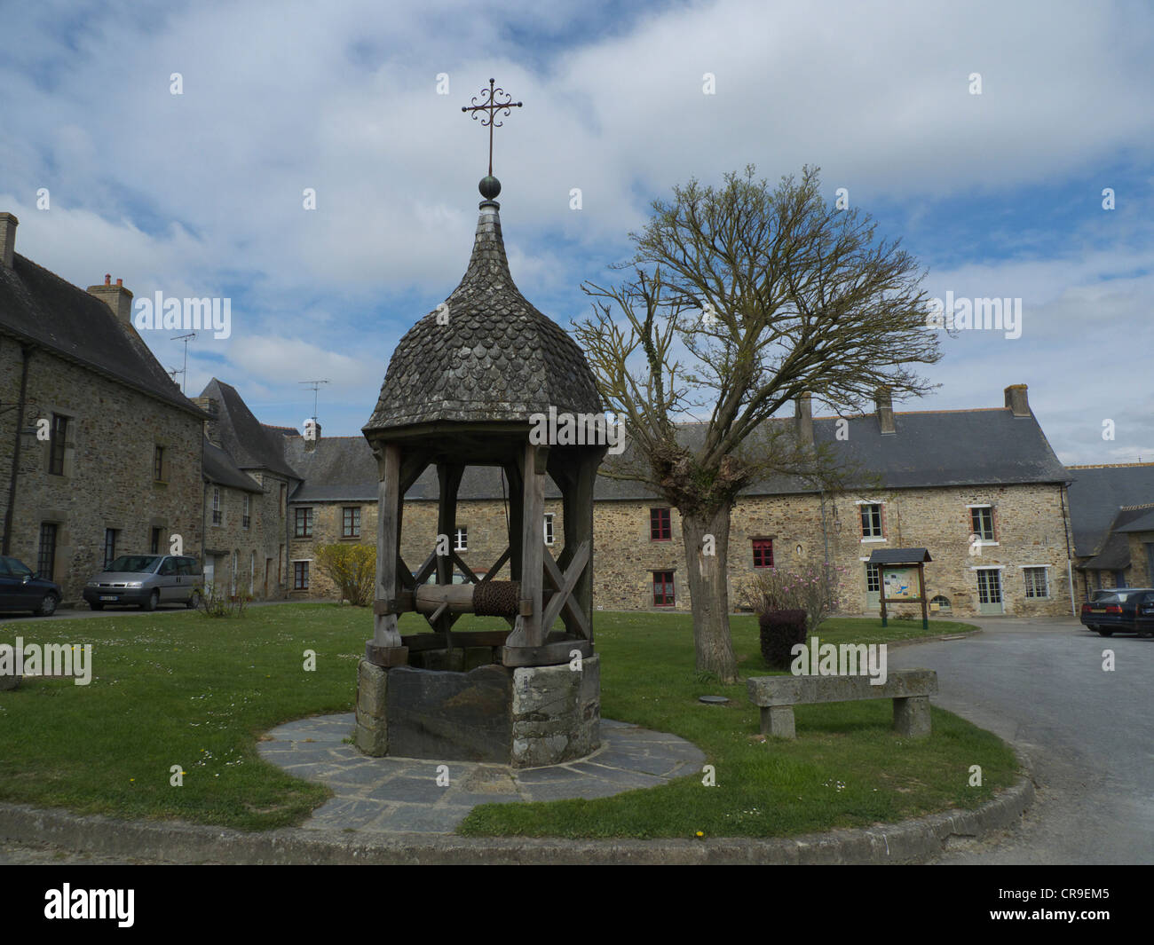 Covered well, ancient monument, 1601, Champeaux, Bretagne, France Stock Photo