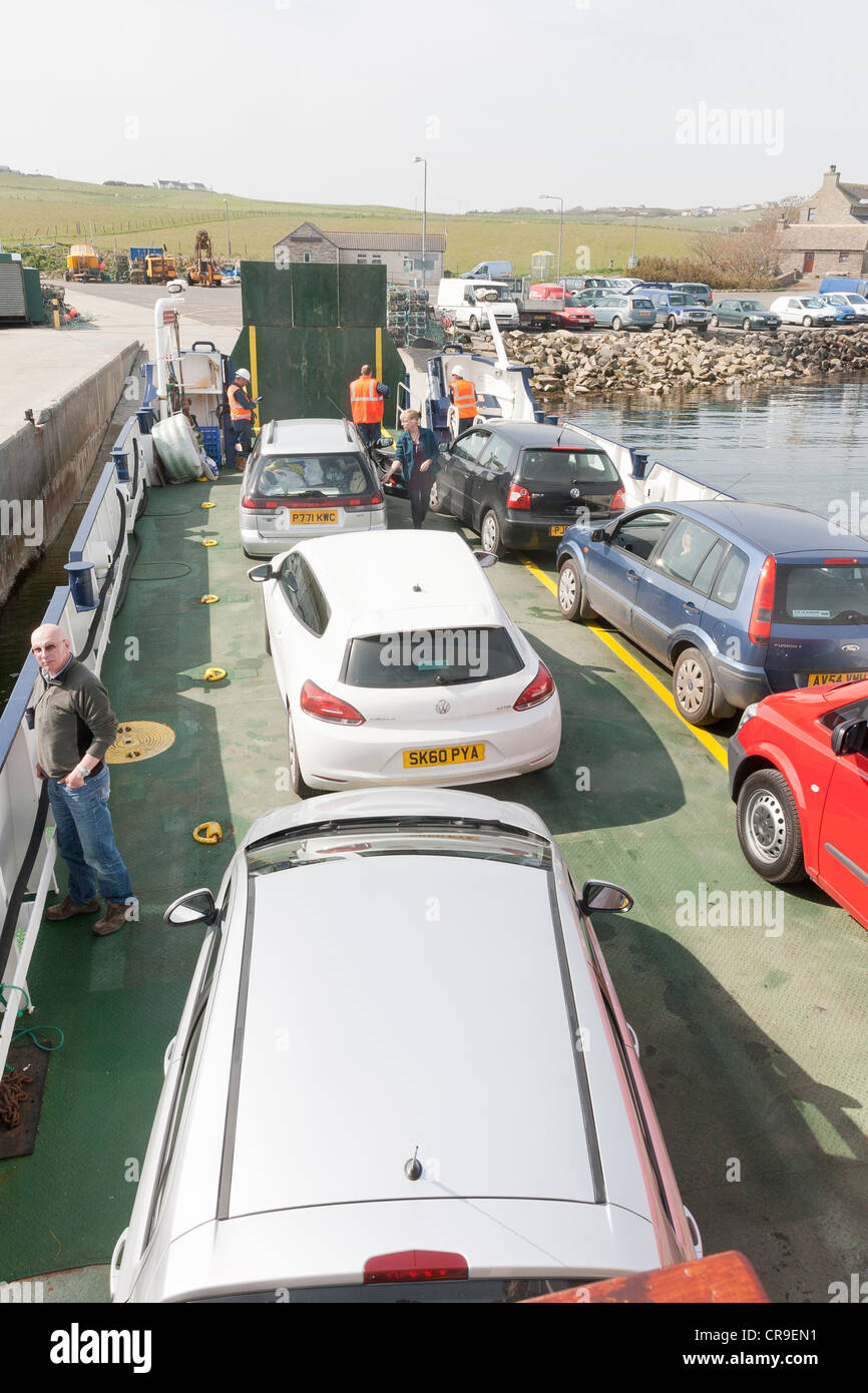 Tingwall Harbour - Orkney Isles, Scotland.  the car ferry being loaded with cars Stock Photo