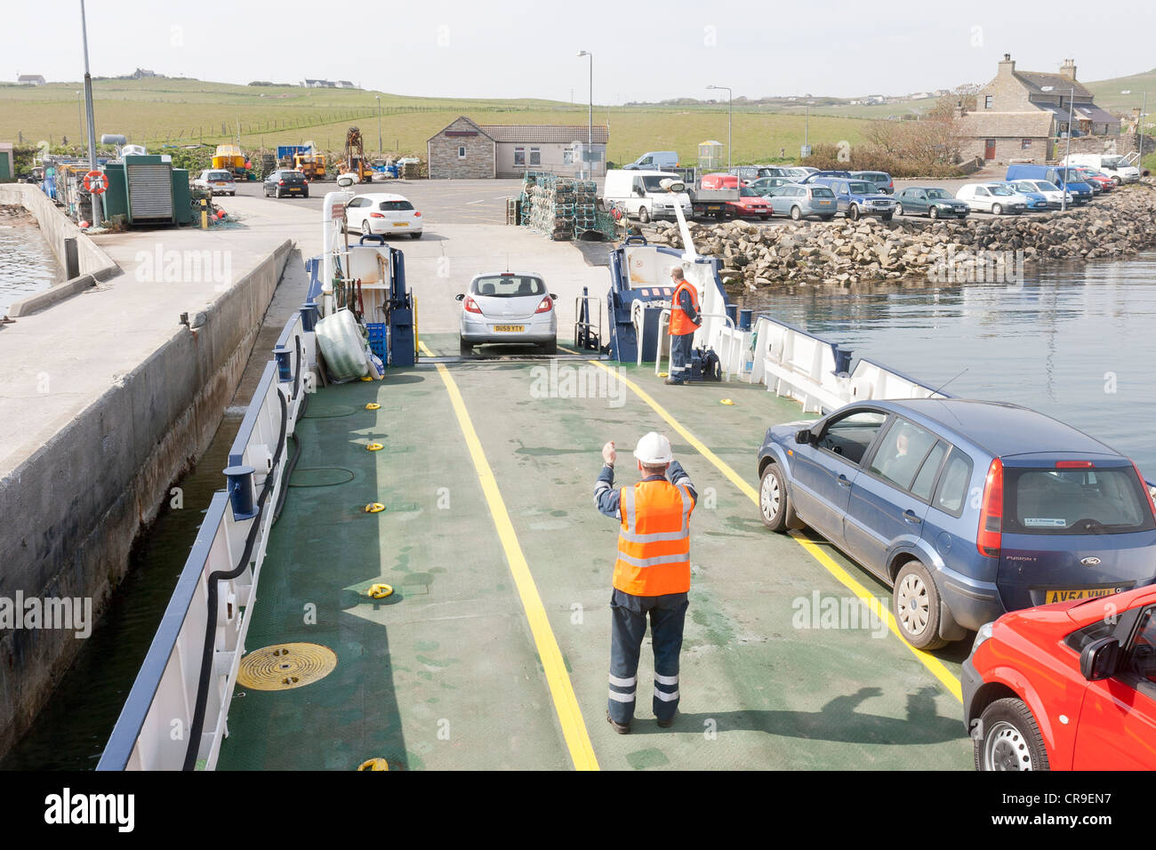 Tingwall Harbour - Orkney Isles, Scotland, the car ferry being loaded with cars Stock Photo