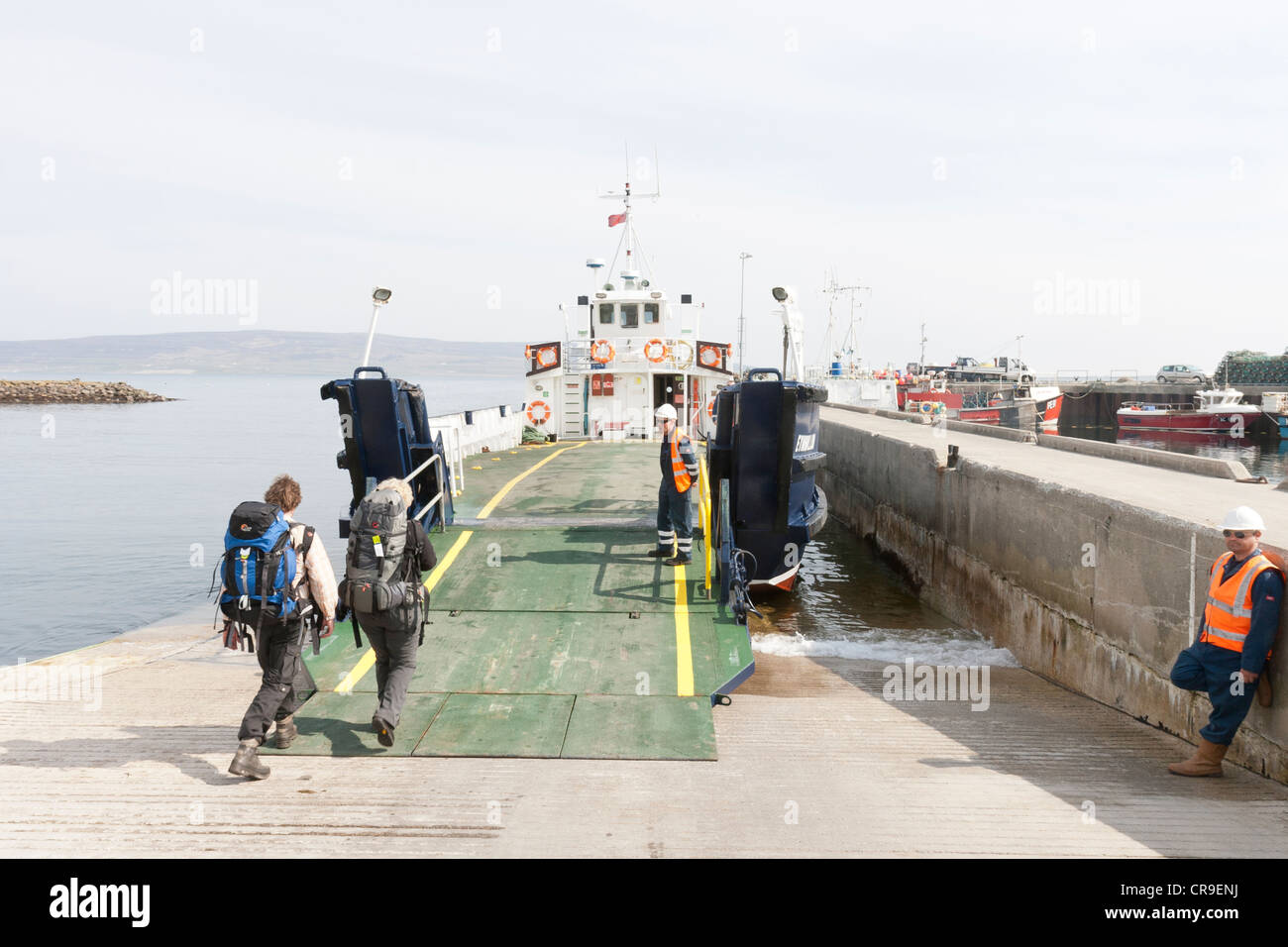 Tingwall Harbour - Orkney Isles, Scotland, foot passengers boarding the ferry Stock Photo