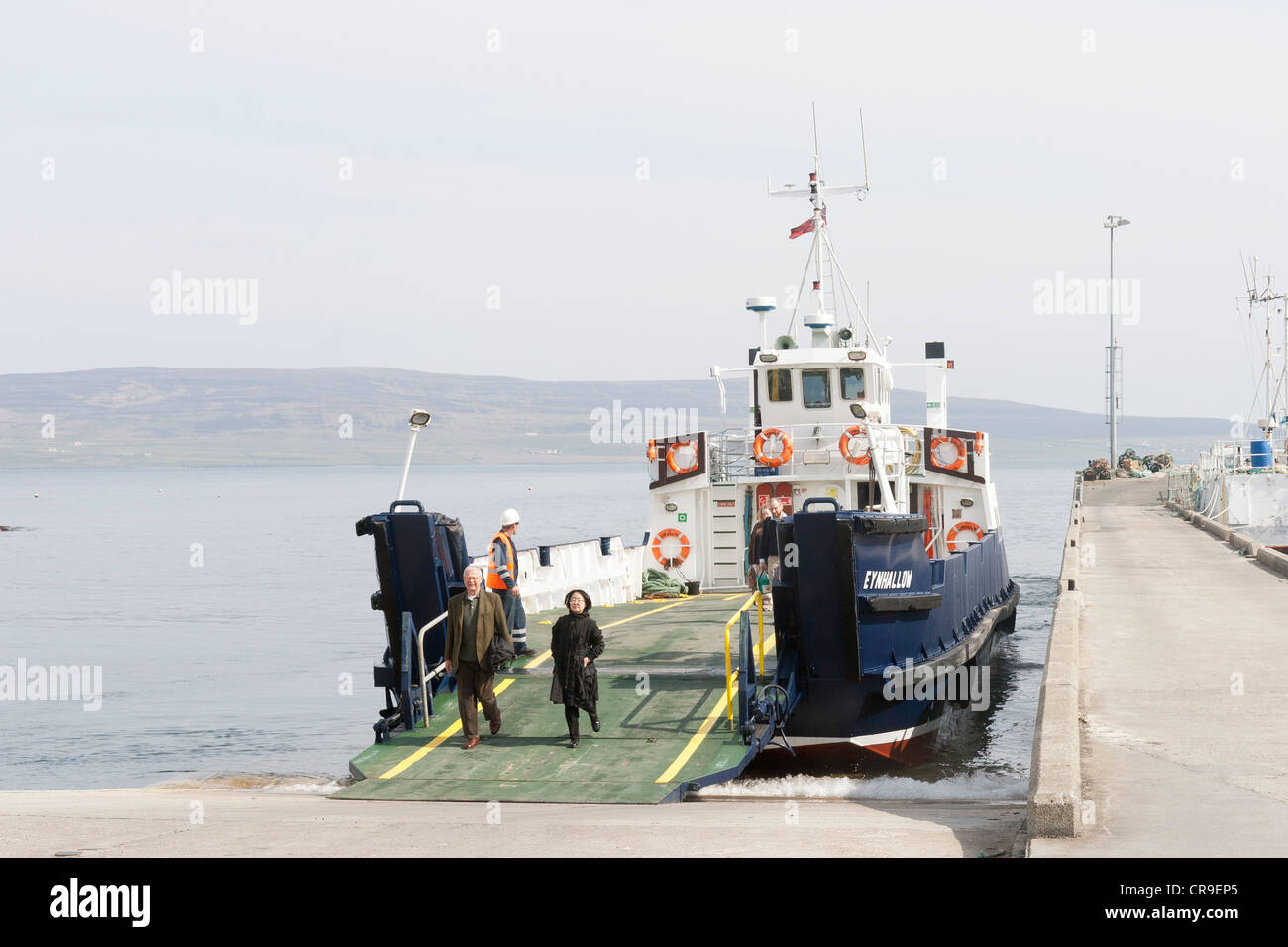 Tingwall Harbour - Orkney Isles, Scotland, foot passengers leaving the ferry Stock Photo