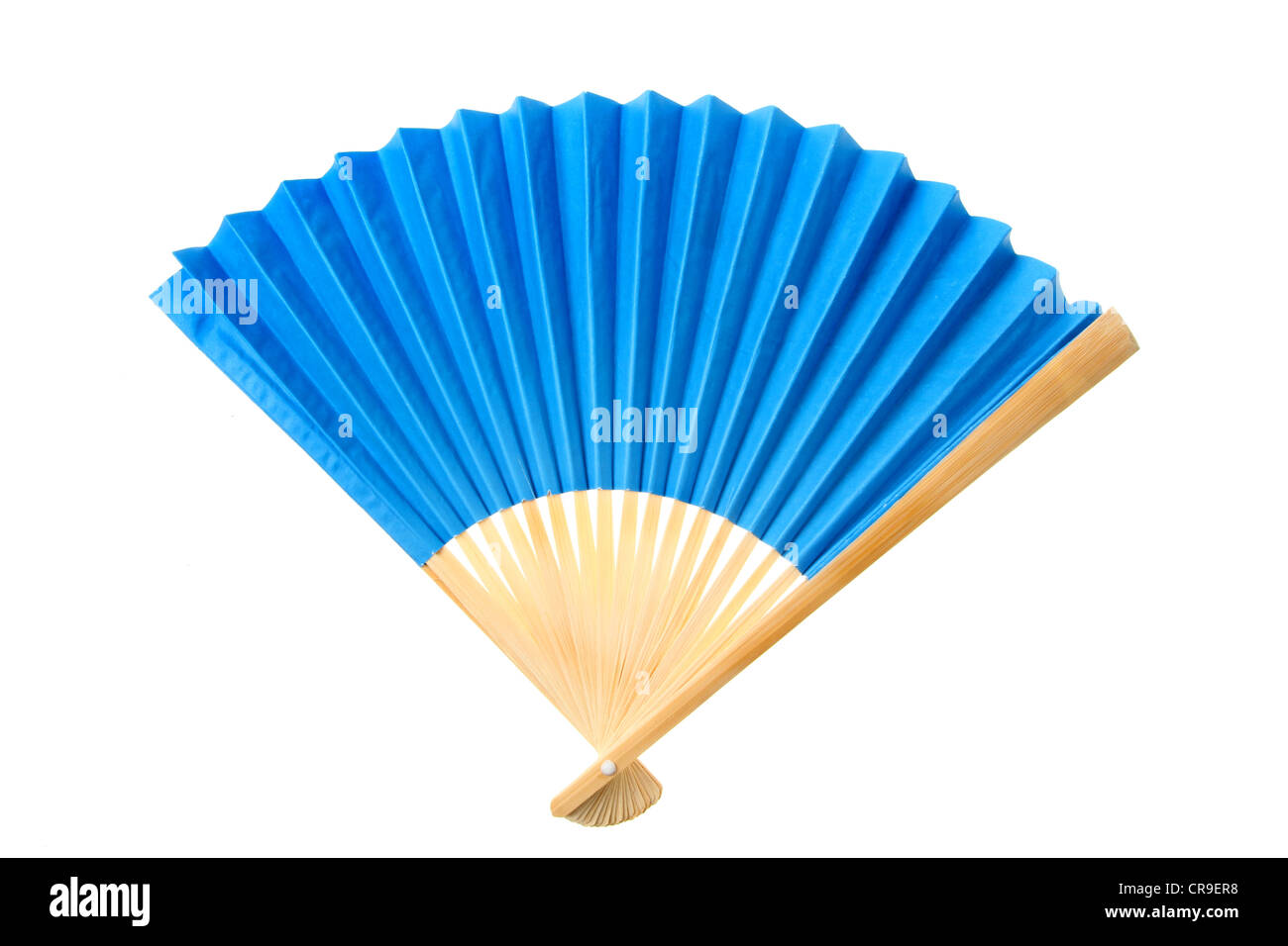 Plain blue paper fan isolated against white Stock Photo