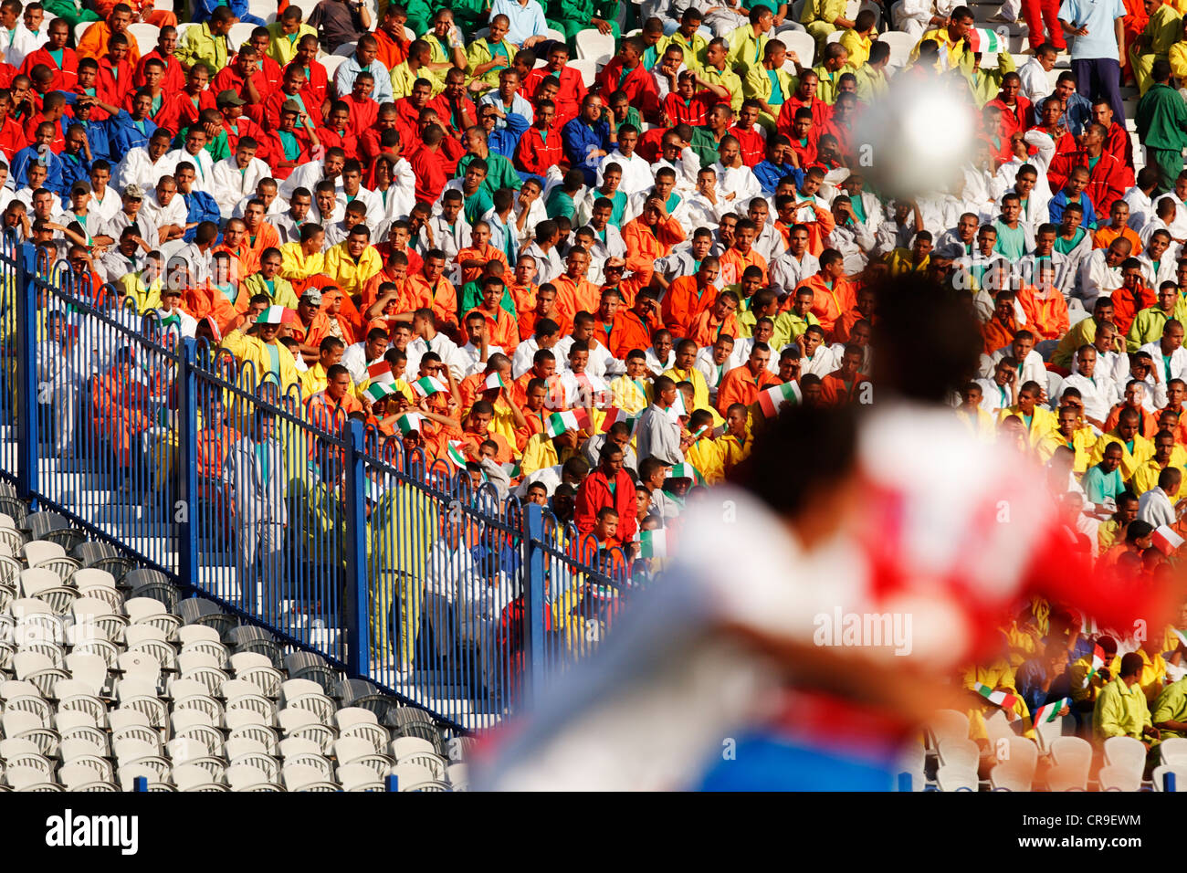 Spectators watch the action at a FIFA U-20 World Cup soccer match between Paraguay and Italy at Cairo International Stadium. Stock Photo