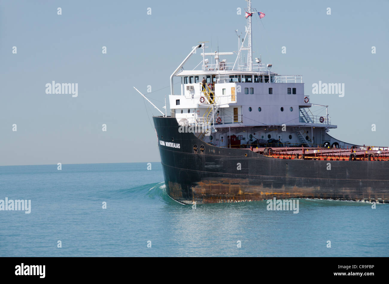 Michigan, Lake Erie, Detroit River near Wyandotte. Typical 'Laker' style cargo ship that sails in the Great Lakes. Stock Photo
