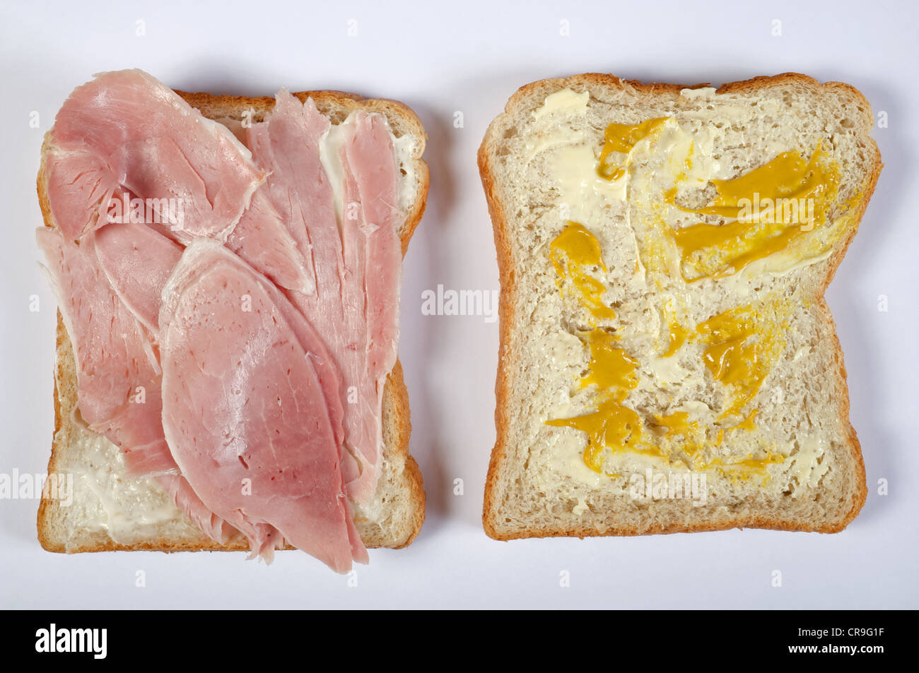 Ham with Colman's mustard sandwich Stock Photo Alamy