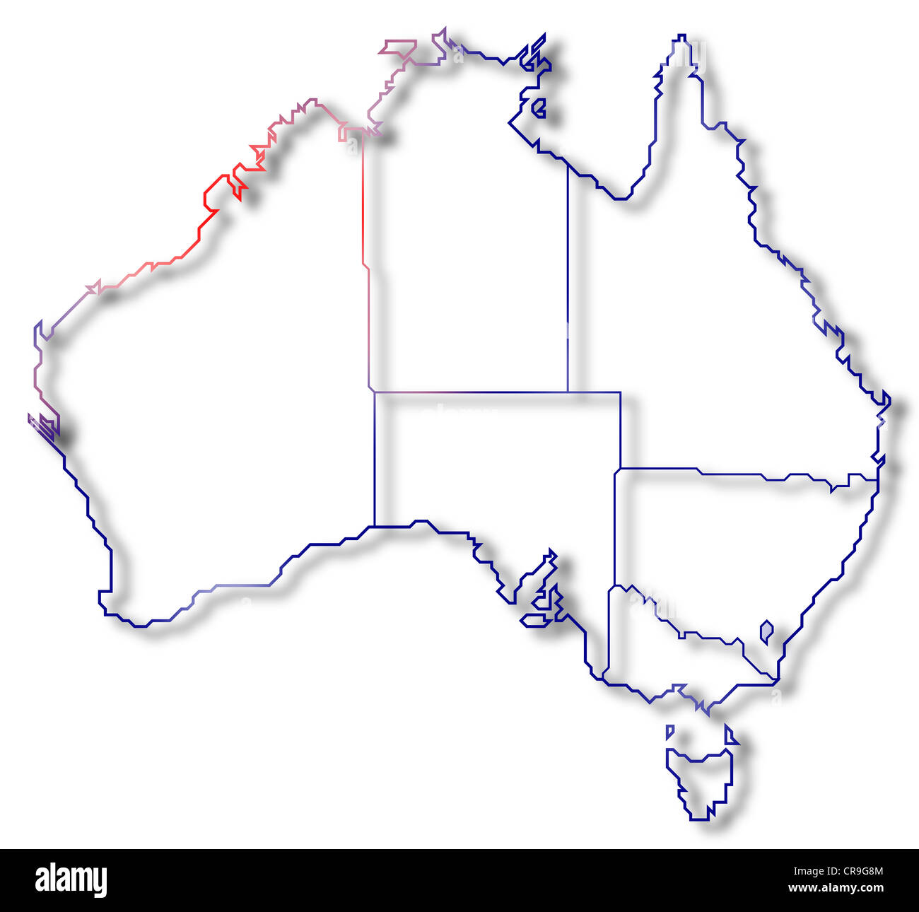 Political map of Australia with the several states where Capital Territory is highlighted. Stock Photo
