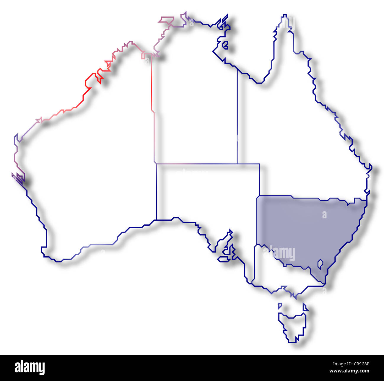 Australian Blank Political Map Political Map Of Australia With The Several States Where New South CR9G8P 