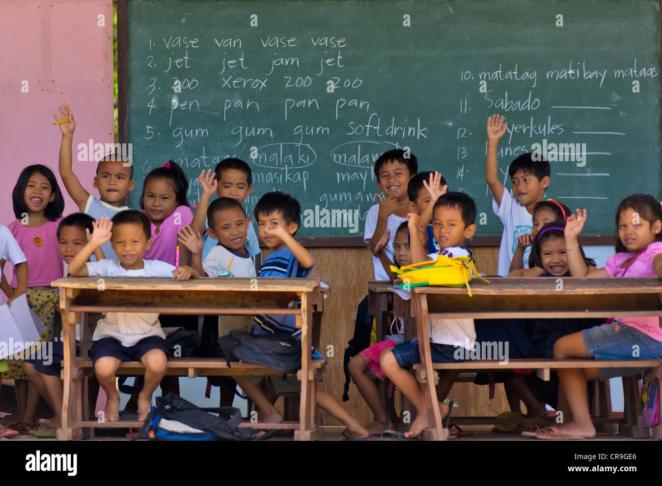 Students having a class in a village school, Bohol Island, Philippines Stock Photo