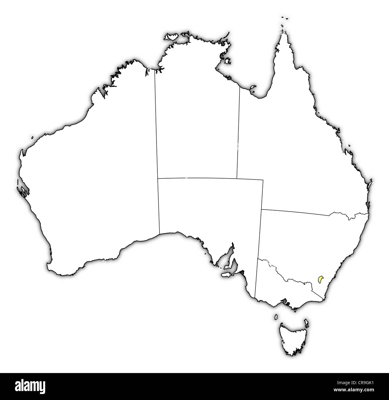 Political map of Australia with the several states where Capital Territory is highlighted. Stock Photo