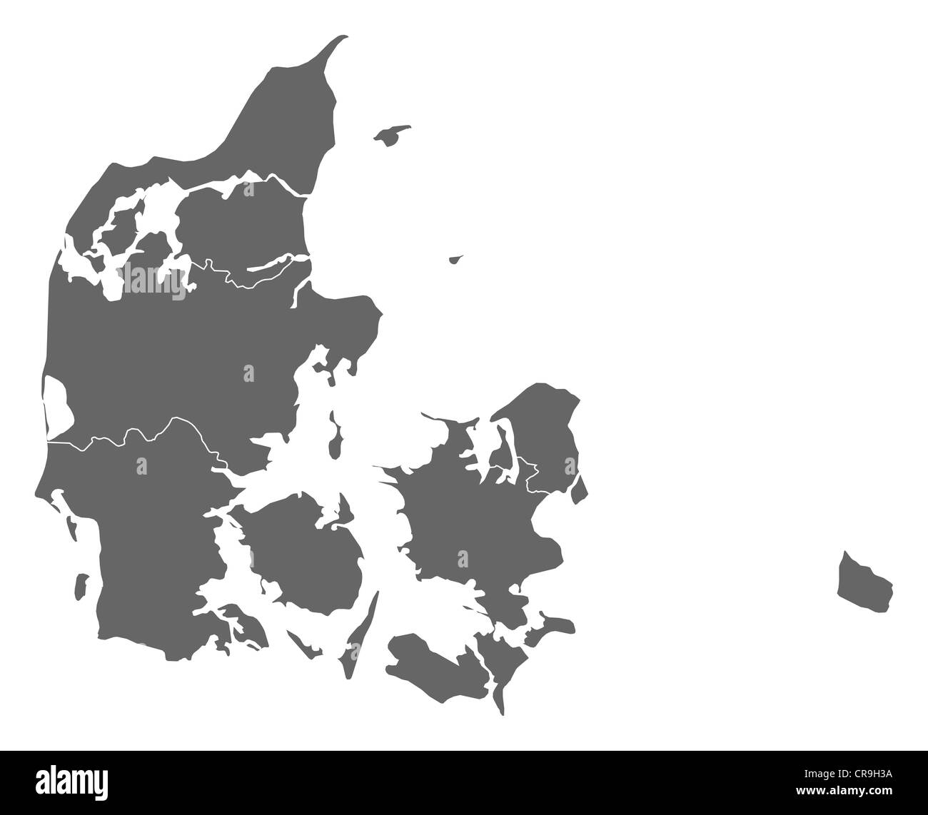 Political map of Danmark with the several regions. Stock Photo