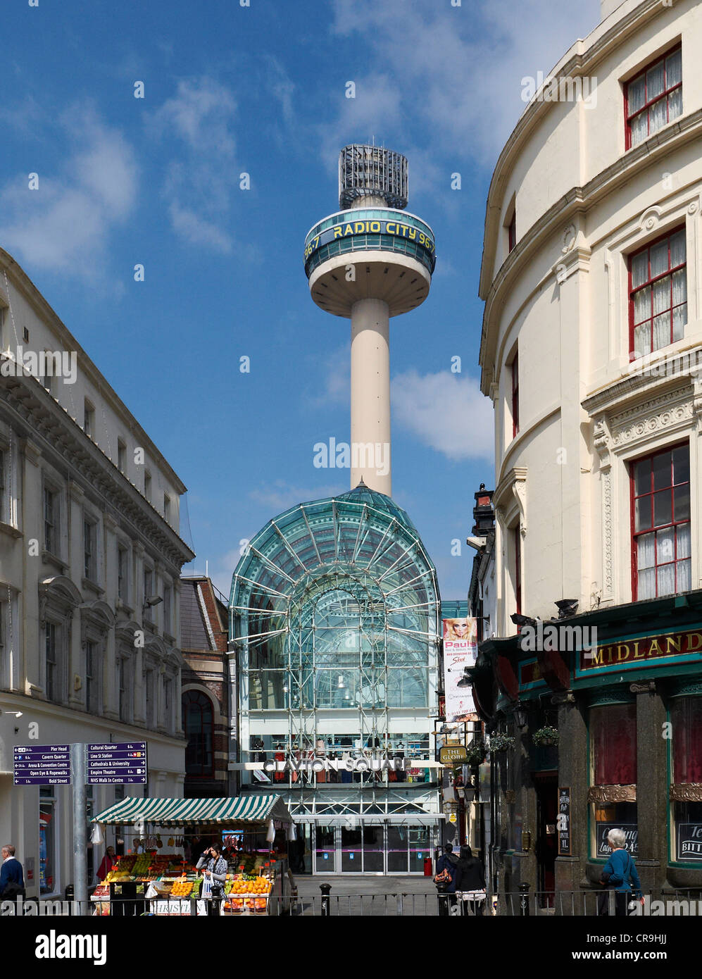 Radio City  or St Johns Beacon with entrance Clayton Square shopping centre in Liverpool UK Stock Photo