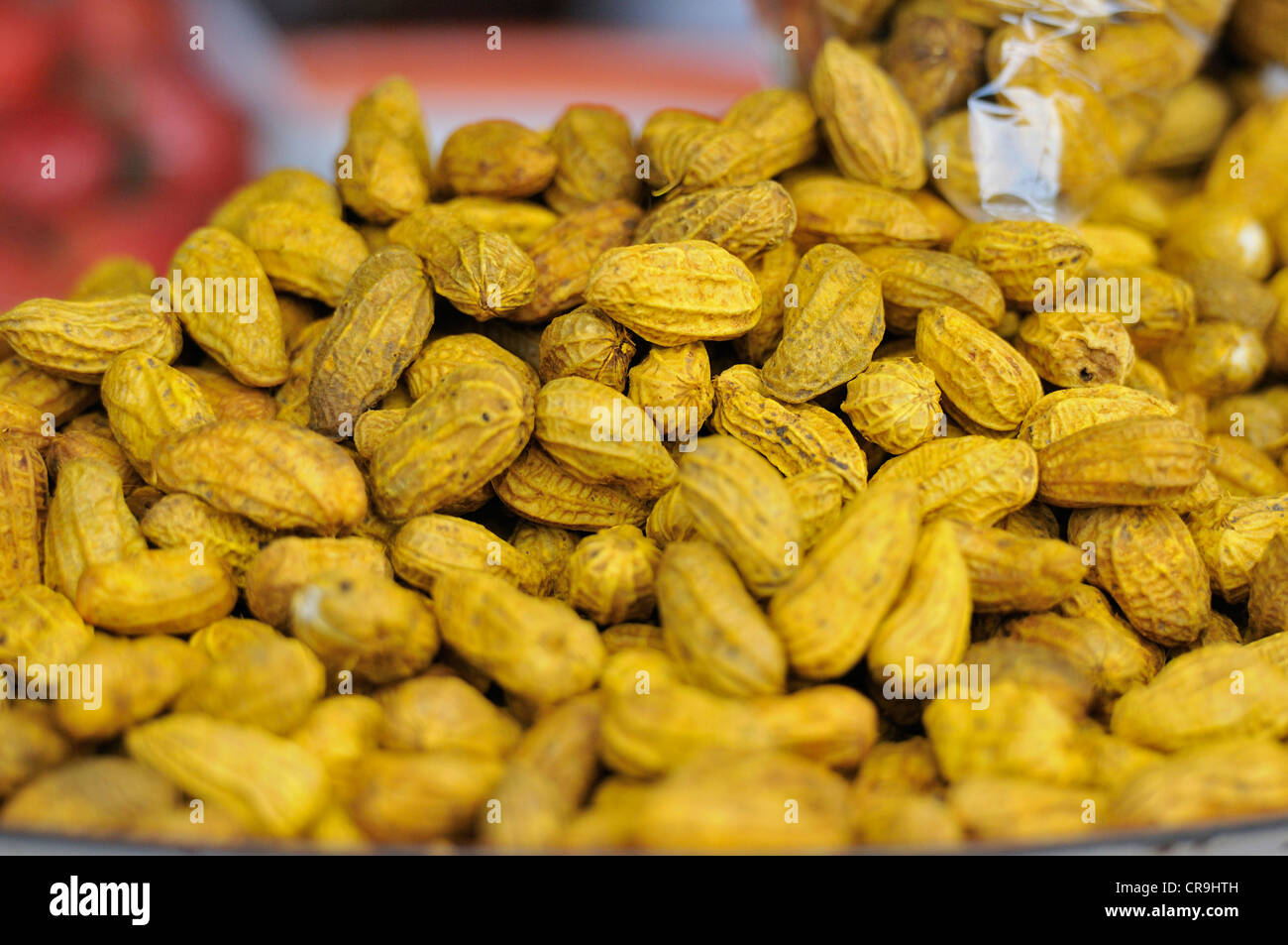 Arachis hypogaea, the peanut or groundnut, Fabaceae, Bedagul market, Bali, Indonesia, Asia Stock Photo
