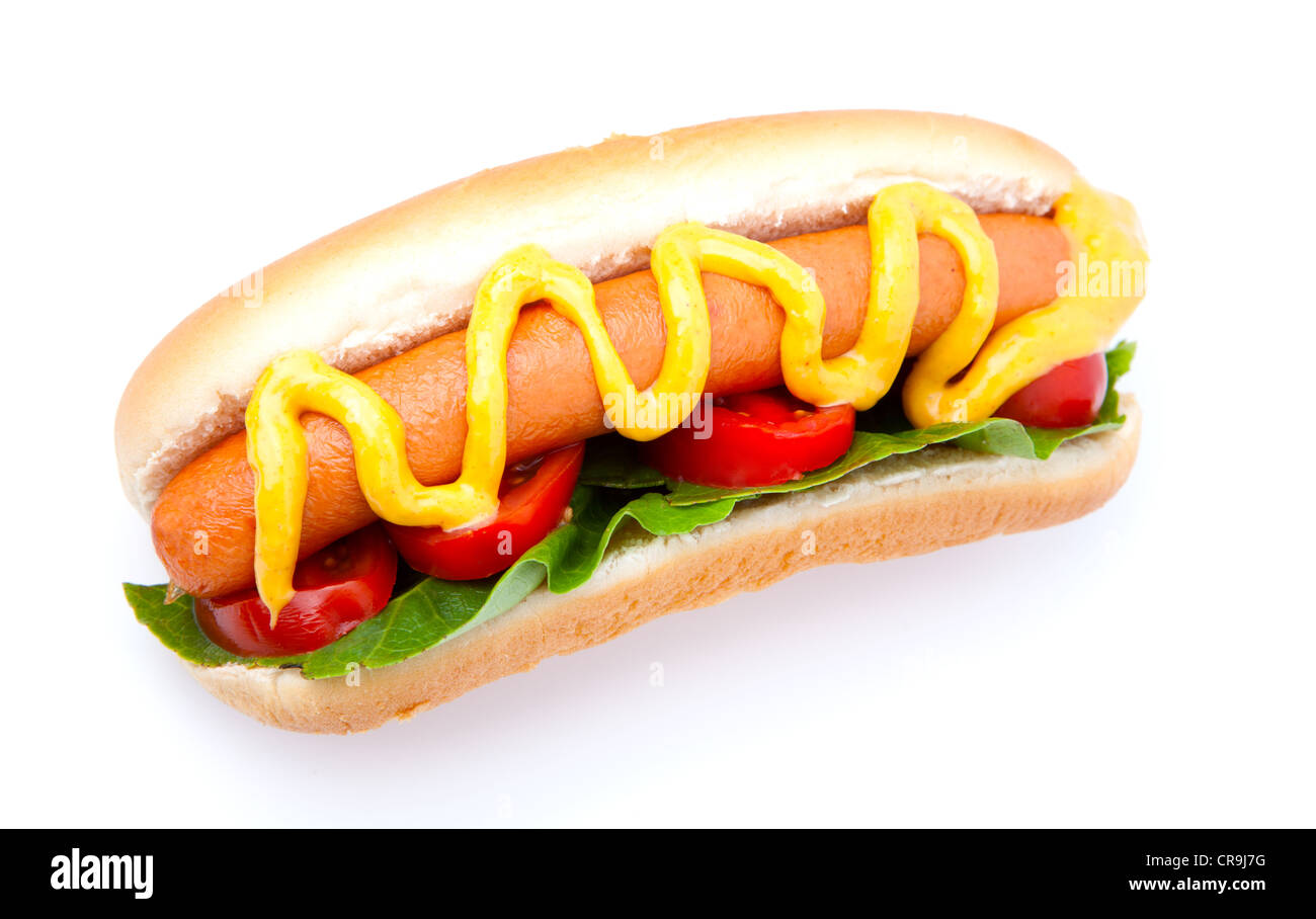 Hot dog with vegetables on a white background Stock Photo