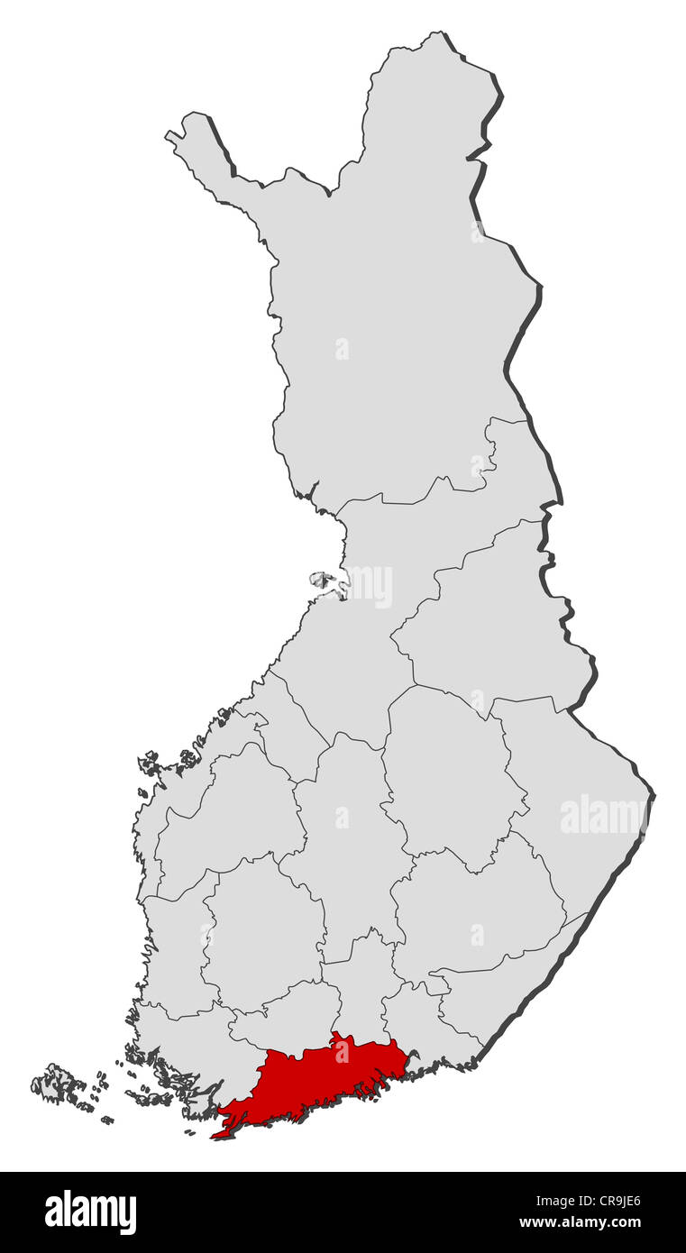 Political map of Finland with the several regions where Uusimaa is ...