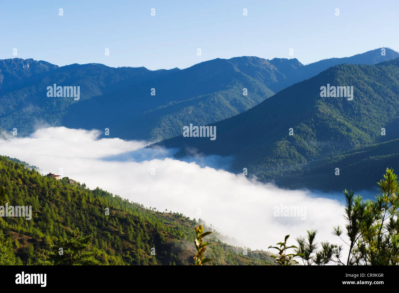 morning clouds in Thimphu valley (capital city), Bhutan, Asia Stock Photo