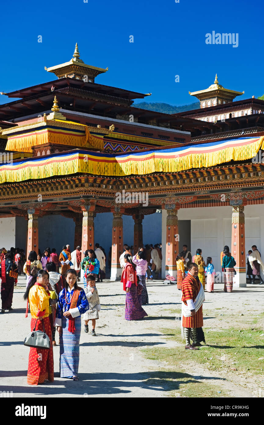 Asia, Bhutan, Thimphu, Autumn Tsechu festival at Trashi Chhoe Dzong Stock Photo