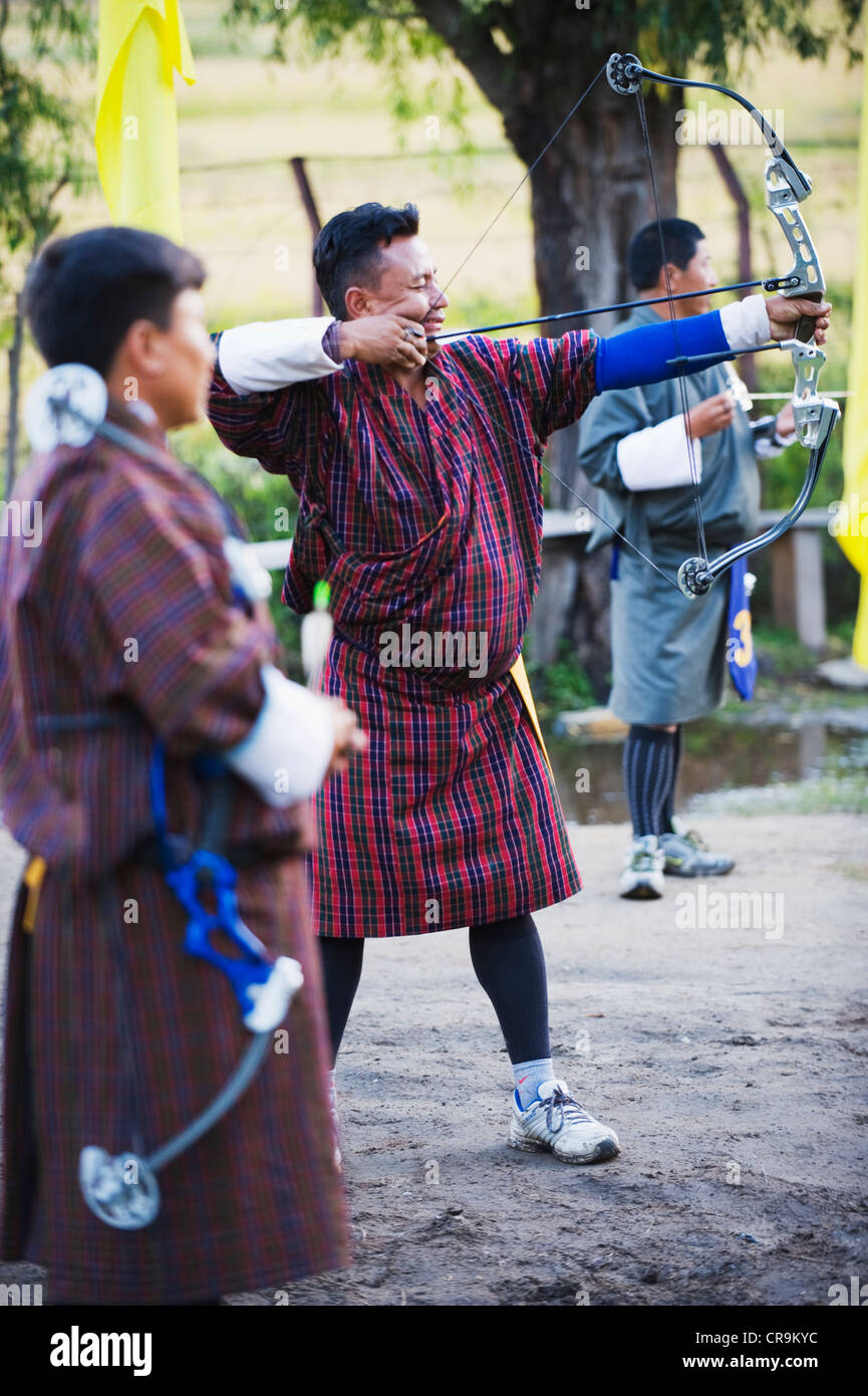 archery practice, Paro, Bhutan, Asia Stock Photo