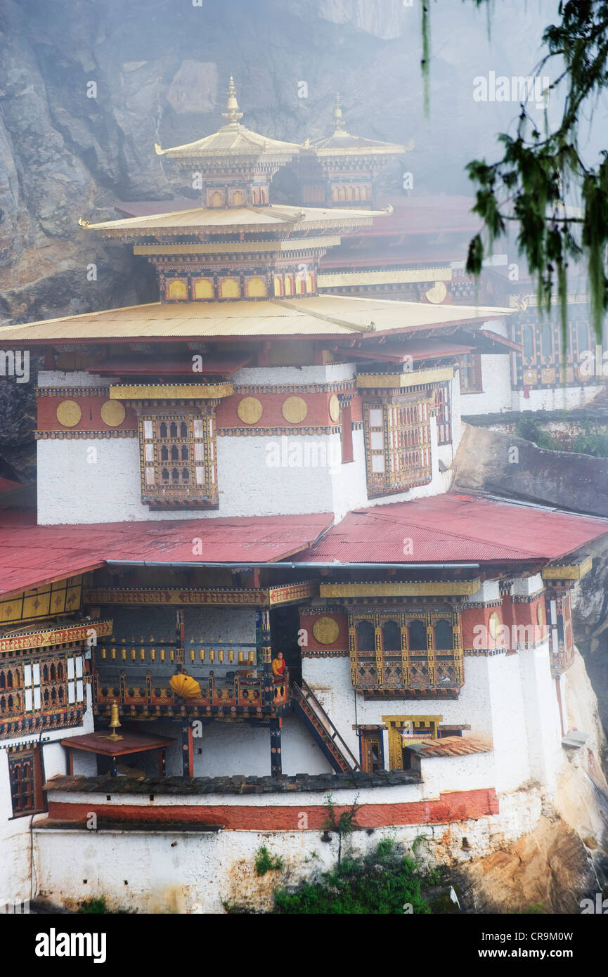 Tigers Nest in the mist, Taktshang Goemba, Paro Valley, Bhutan, Asia Stock Photo