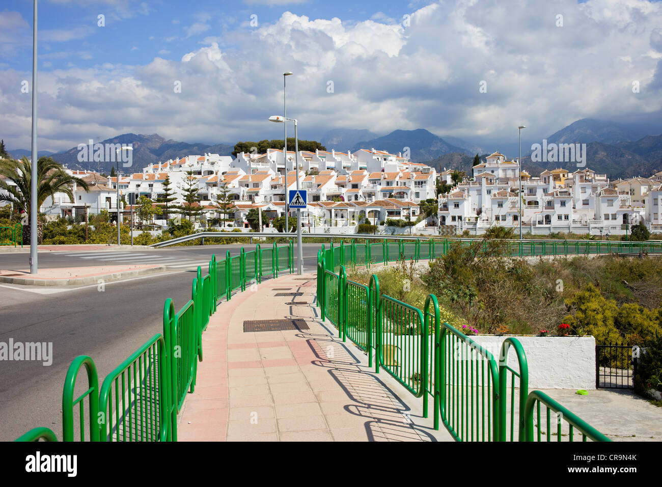 Punta Lara white village by the Calle Goya street on Costa del Sol, near resort town of Nerja in southern Andalucia, Spain. Stock Photo