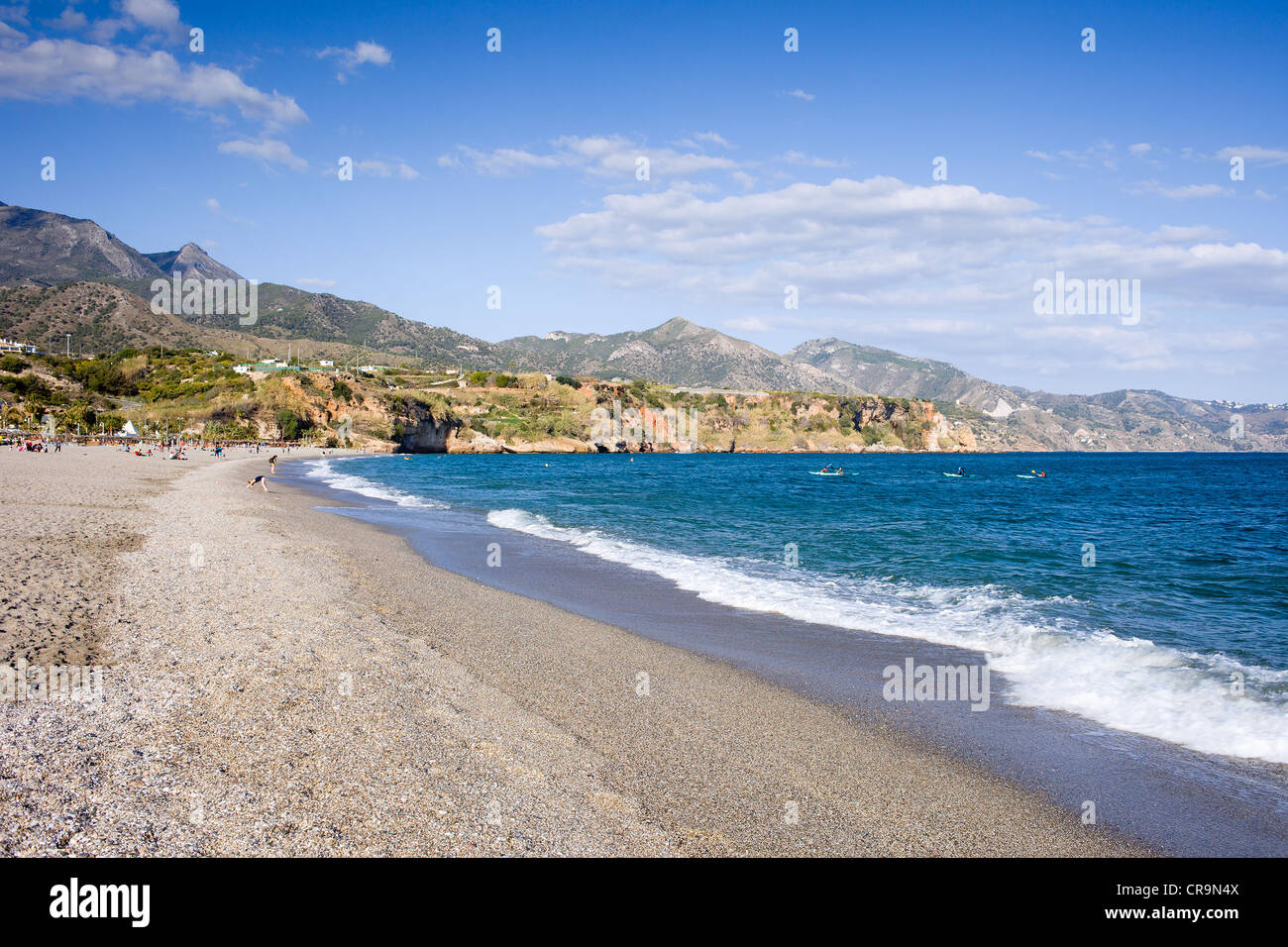 Burriana beach in Nerja, Costa del Sol, Andalucia region, Malaga province, Spain. Stock Photo