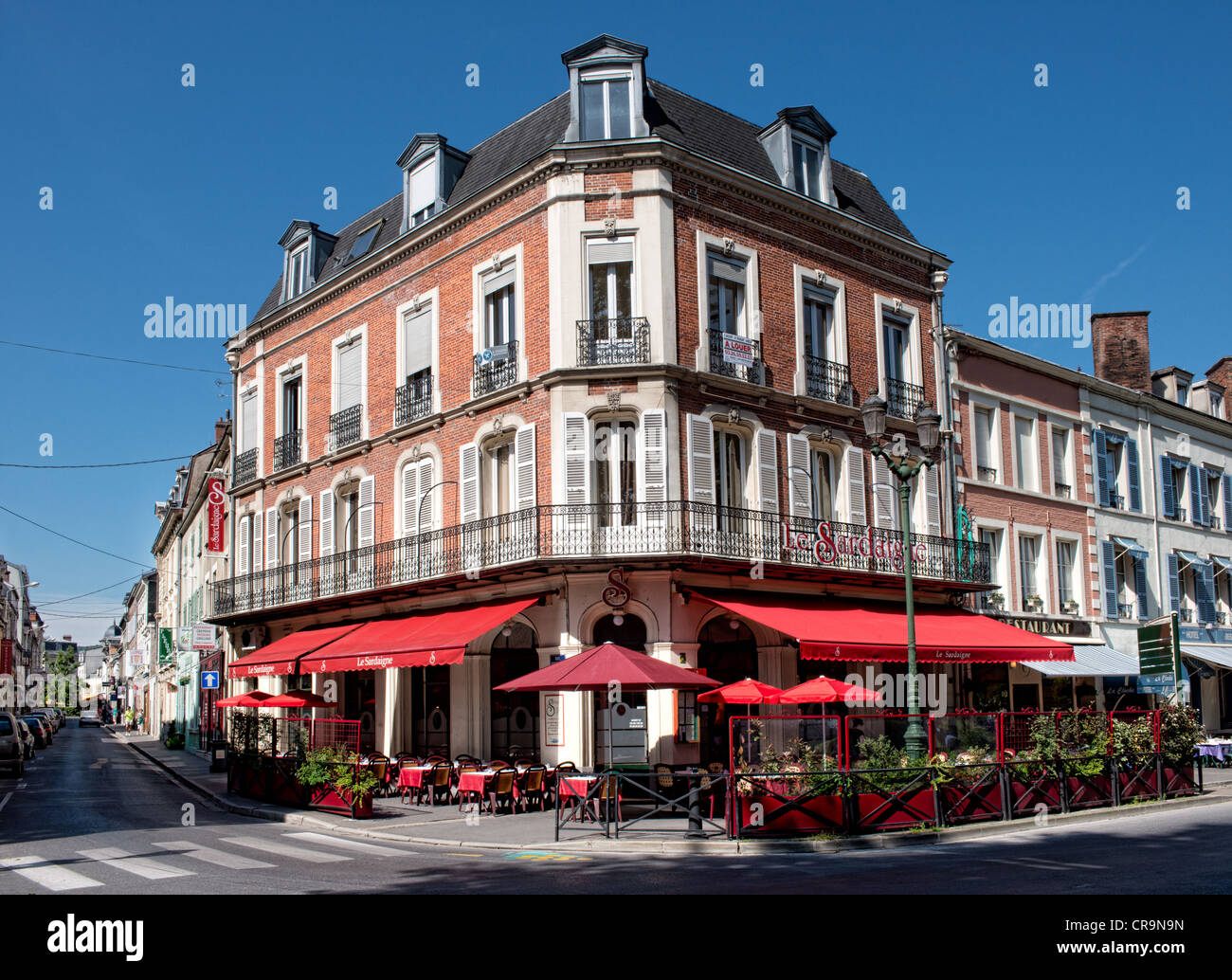 Le Sardaigne, a cafe in the town square of Epernay, Champagne, France Stock Photo