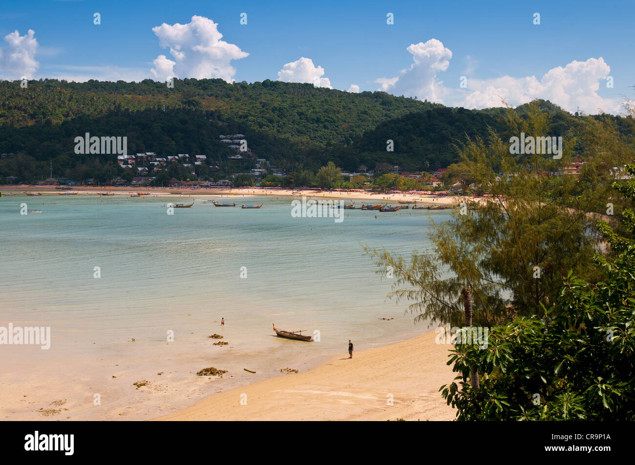 Panorama of low tide beach on Ton Sai Bay, Phi-Phi island, Thailand Stock Photo