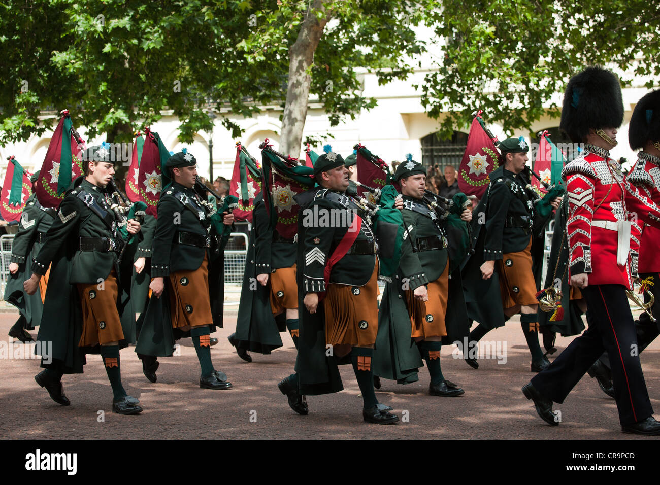 Queen Elizabeth II Diamond Jubilee Trooping Color Irish Guards Bagpipes