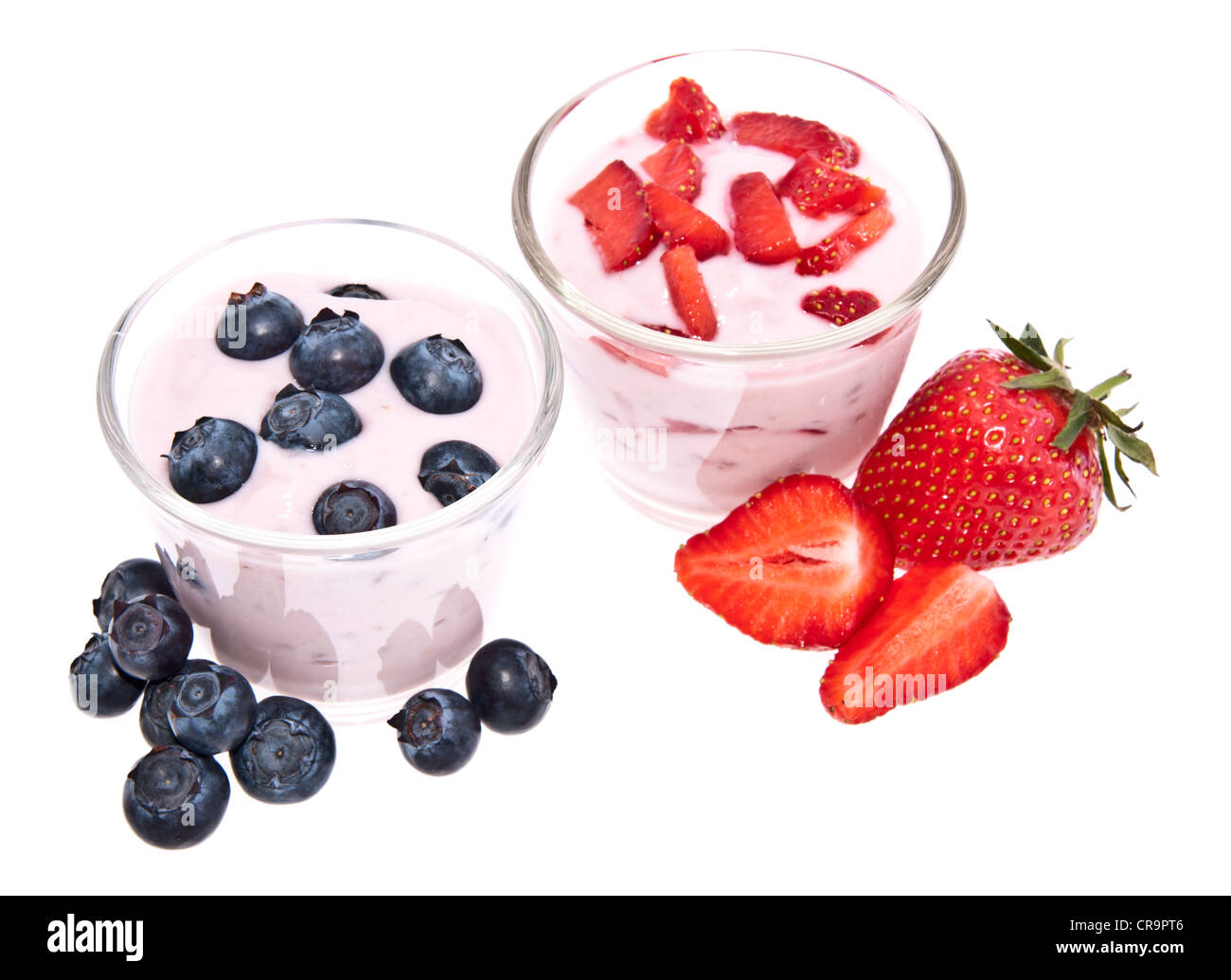 Mixed Yoghurts (Blueberry and Strawberry) isolated on white background Stock Photo