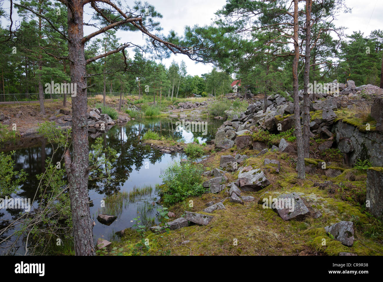 A former stone quarry is now largely filled with water in Vånevik, Sweden. Stock Photo