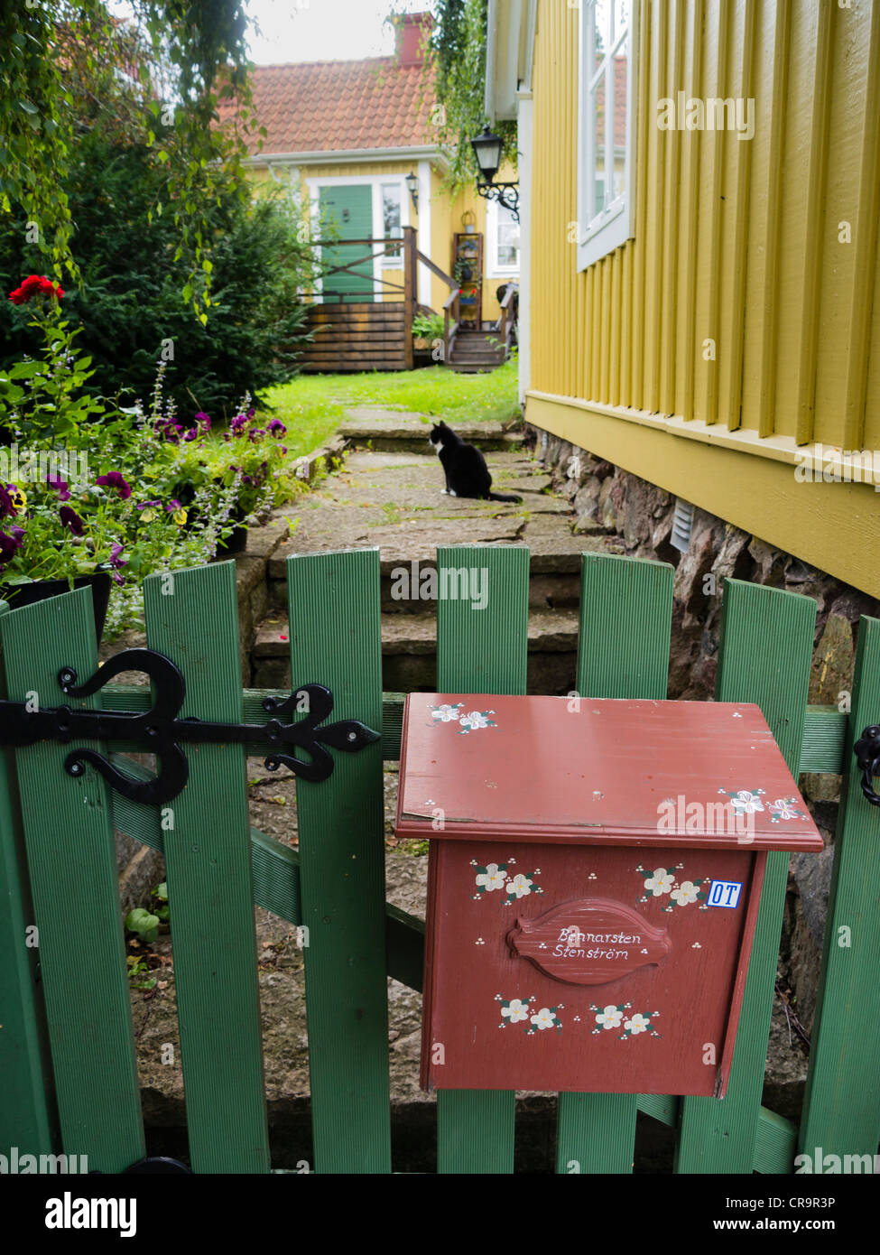 A letterbox on a fence gate at Besvärsgatan in Oskarshamn. Stock Photo