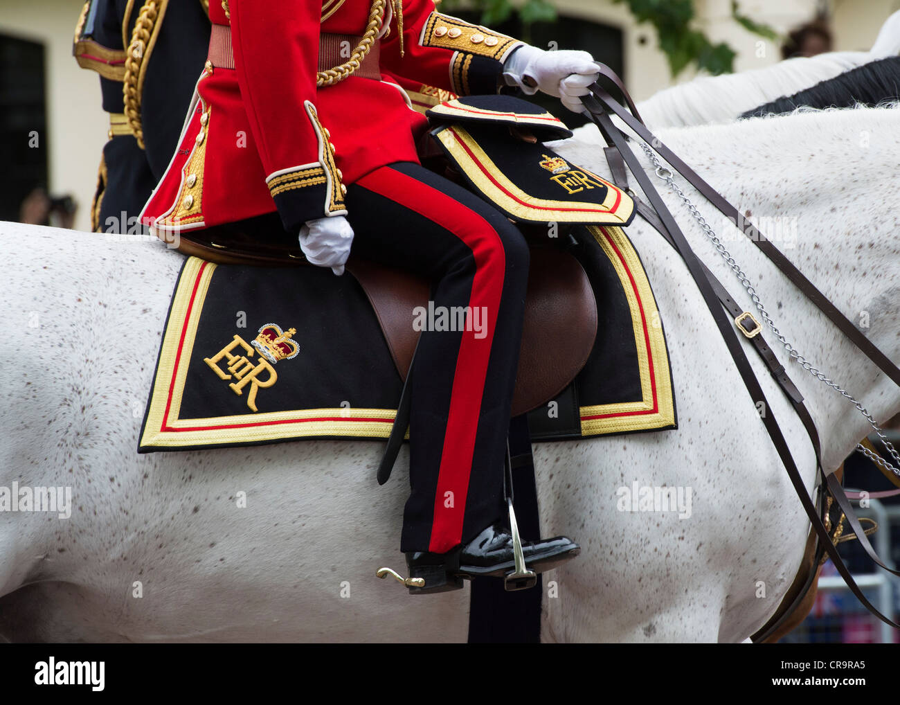 British Army Officer on horse back detail, Trooping the Colour. The Mall. London England Stock Photo