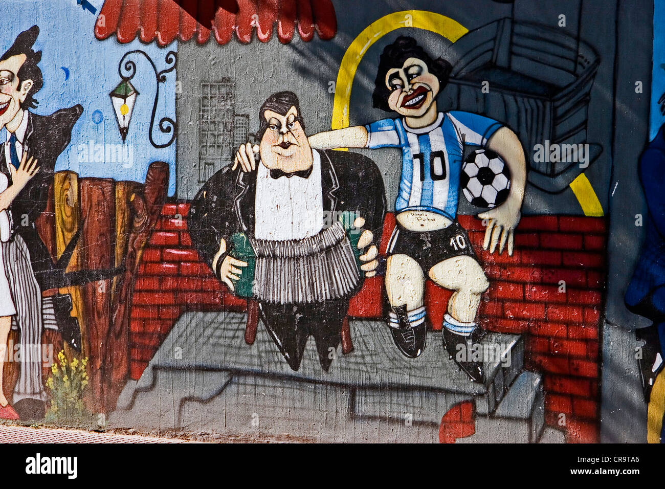 A mural ( street art) of Diego Maradona in the La Boca district of Buenos Aires, Argentina. Stock Photo