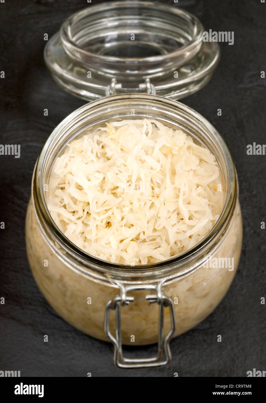 Sauerkraut in Glass Storage Jar (shot with medium format digital camera) Stock Photo