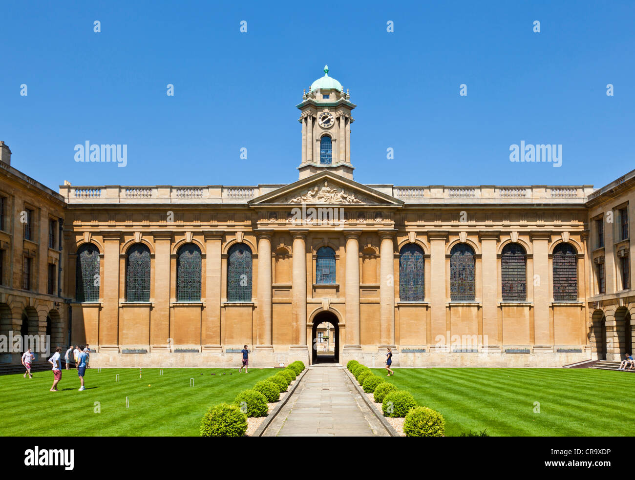 students playing croquet on Queens college front quad Oxford University Oxfordshire England UK GB EU Europe Stock Photo