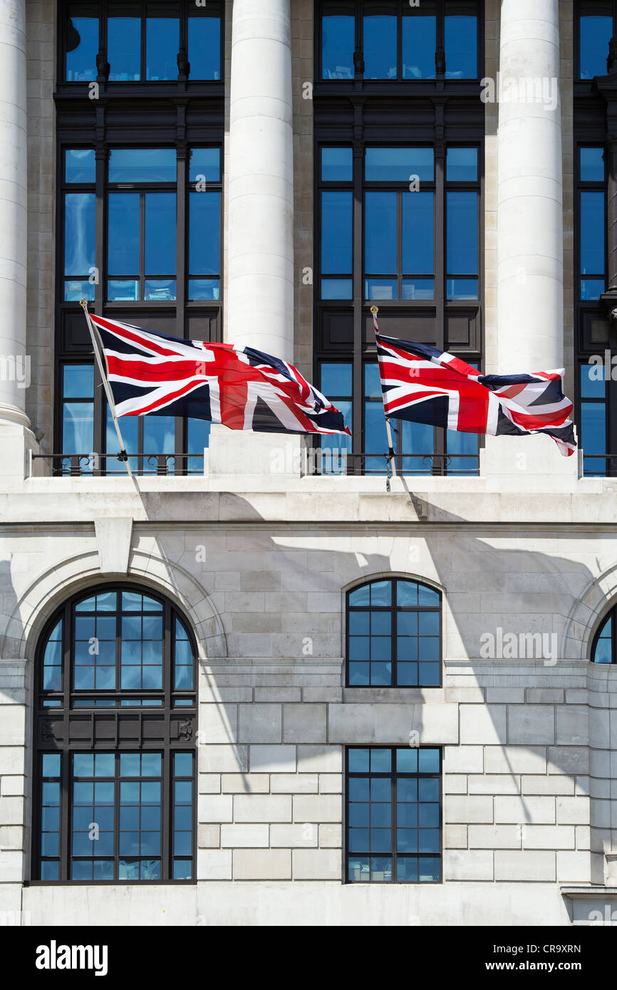 Union Jacks flying from Unilever House. London. England Stock Photo