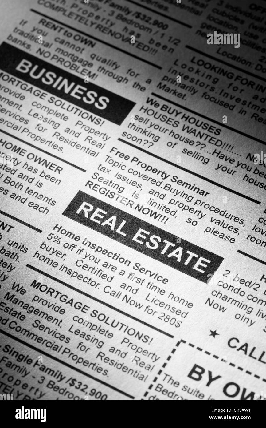 Fake Classified Ad, newspaper, real estate concept Stock Photo Alamy