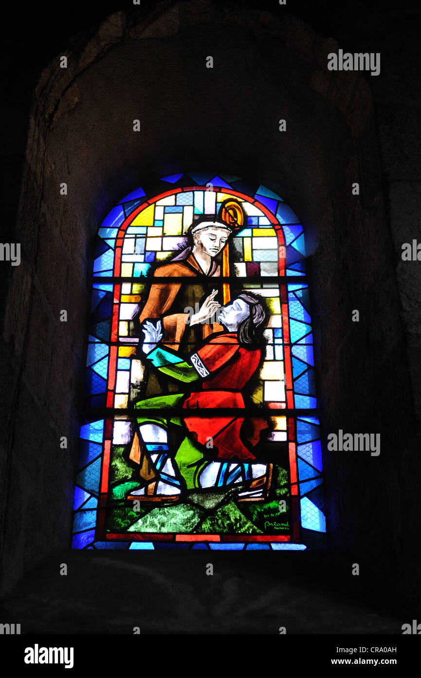 Stained glass window at Redon Abbey of Saint-Sauveur Redon Brittany France Stock Photo