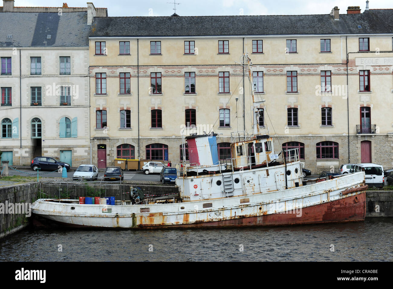 US World War 2 tug boat used in the D-Day Landing rotting away in Redon brittany france Stock Photo
