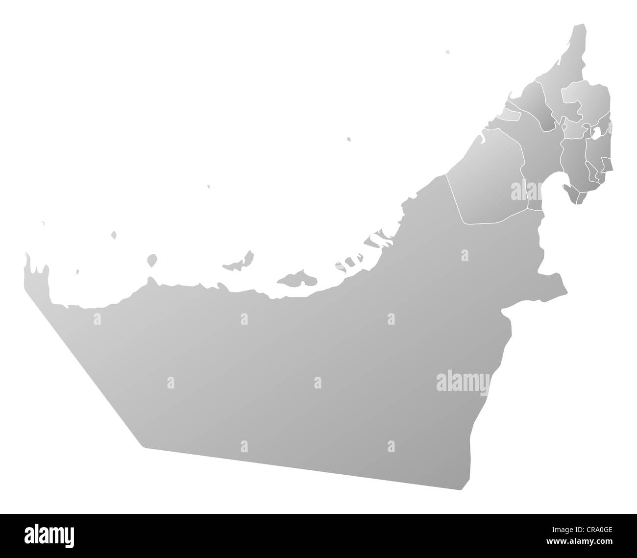 Political map of the United Arab Emirates with the several emerats. Stock Photo