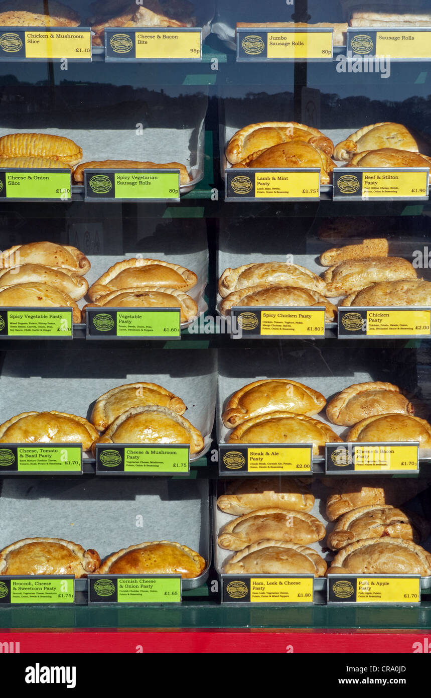Cornish pasties on sale in a bakery, cornwall, uk Stock Photo Alamy