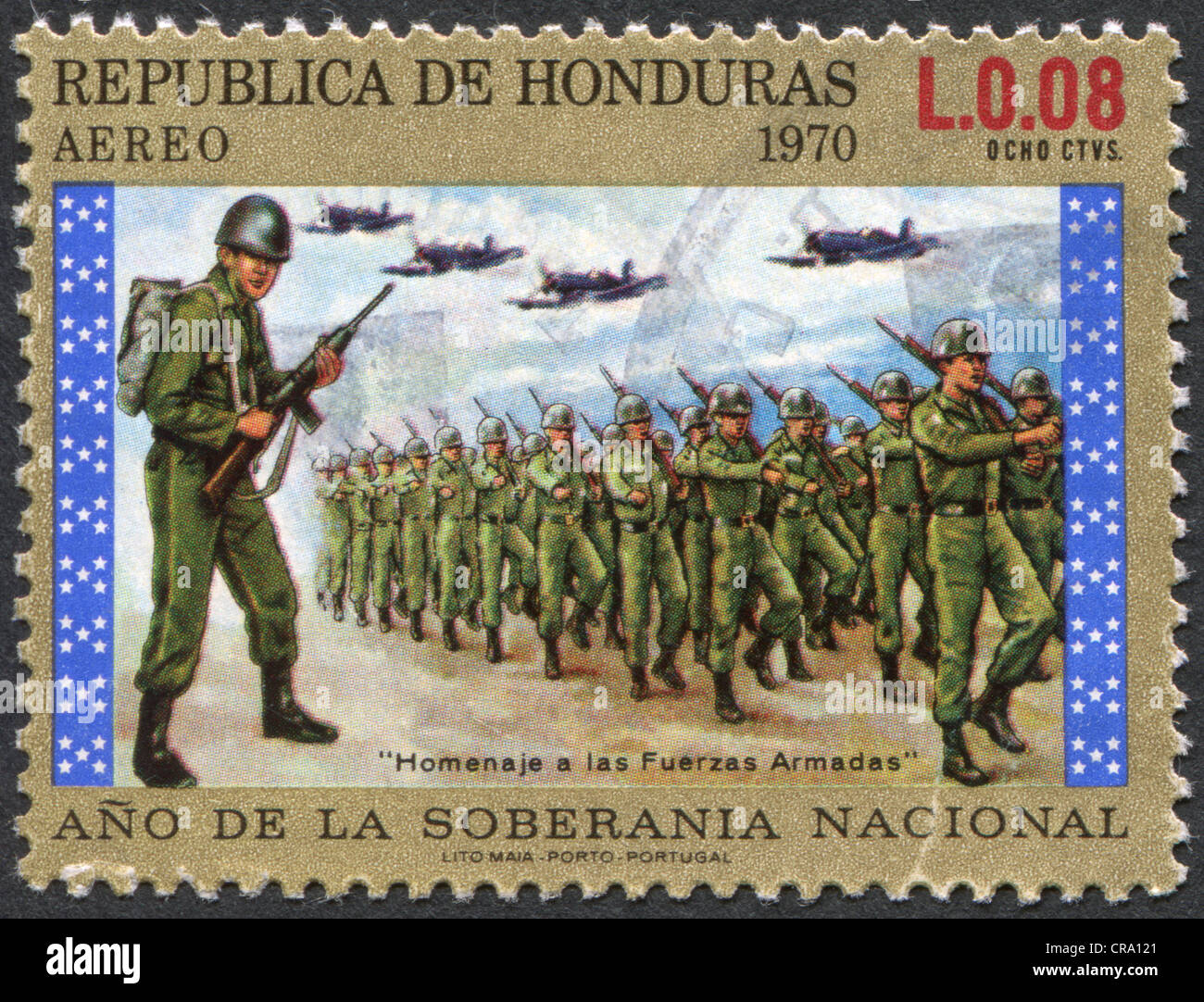 HONDURAS - CIRCA 1972: A stamp printed in the Honduras, shows a military parade on national sovereignty, circa 1972 Stock Photo