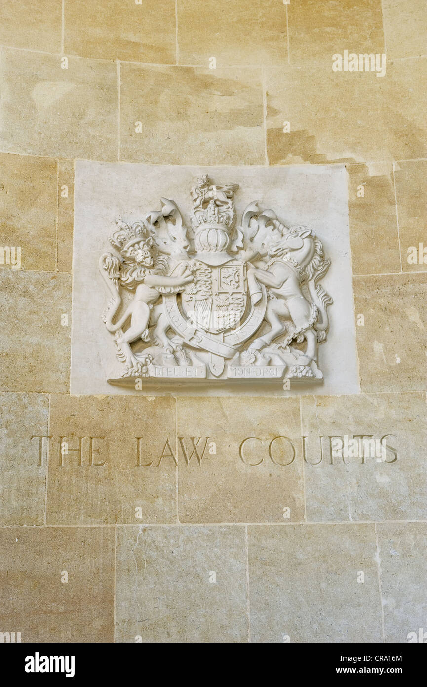 The stone carved coat of arms at Bristol Crown Court, Small St, Bristol Stock Photo