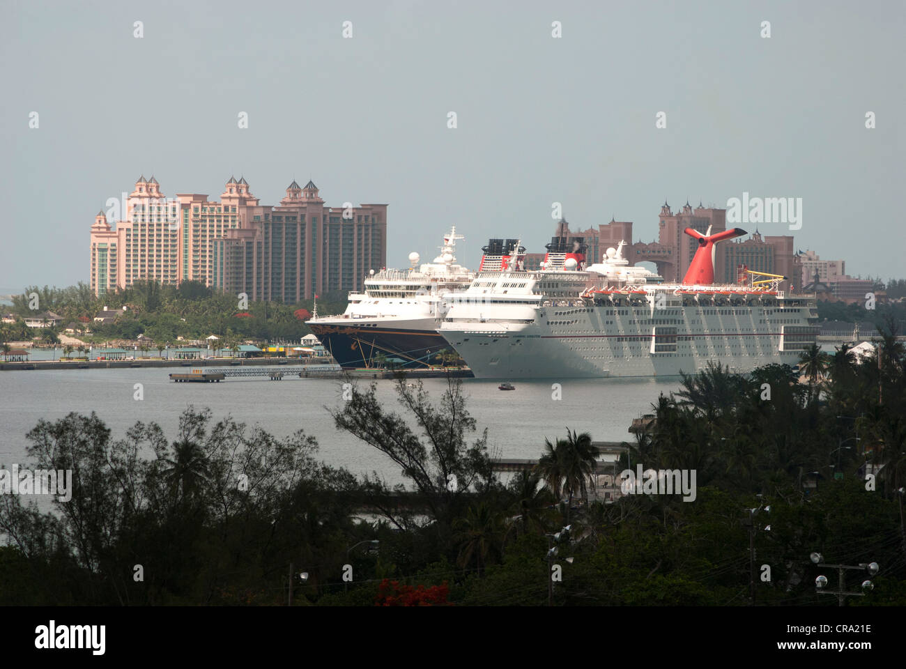 Nassau cruise ship port and Atlantis waterpark on Paradise Island Stock Photo