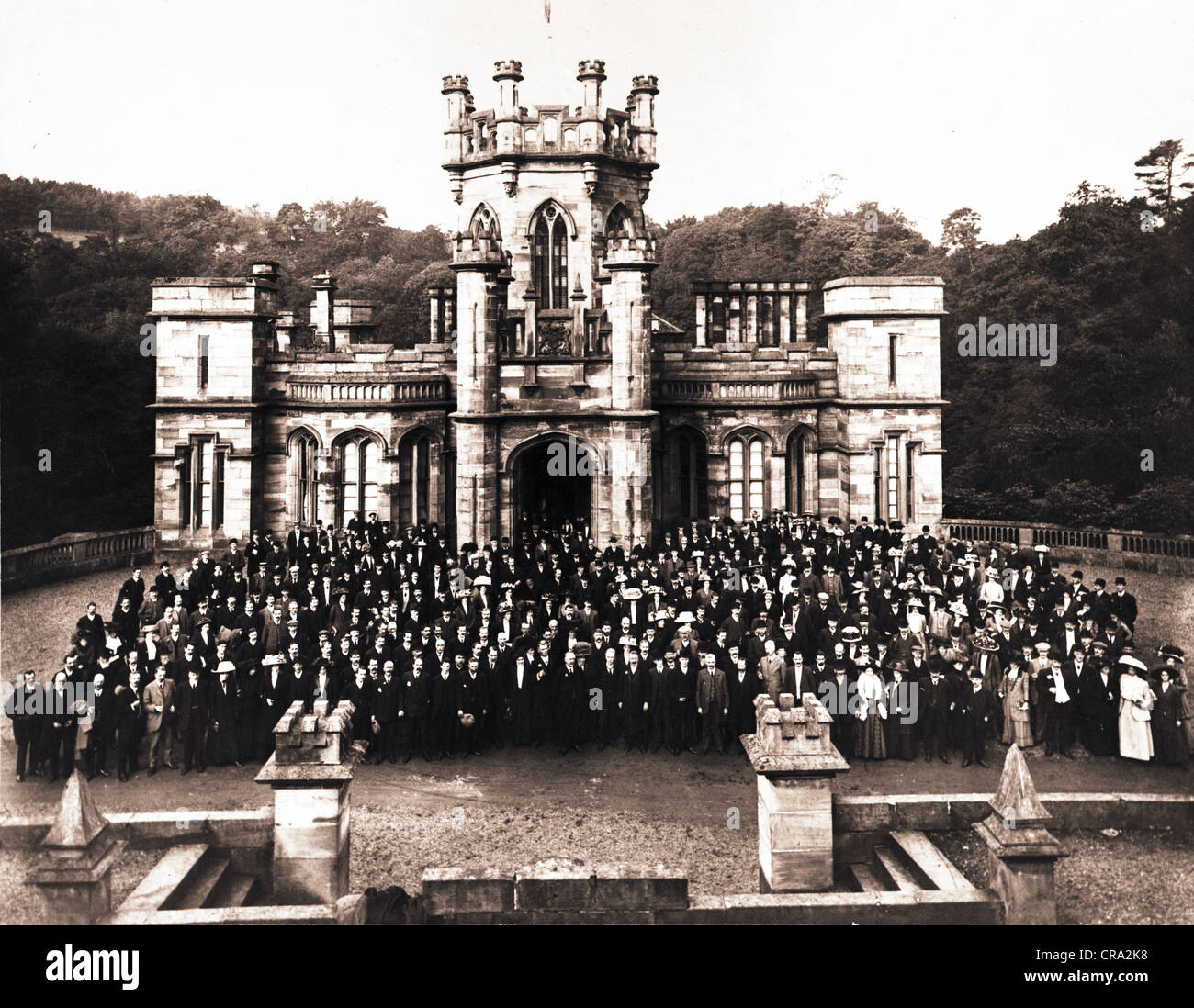 Gothic Revival Castle with Huge Multitude of People Stock Photo