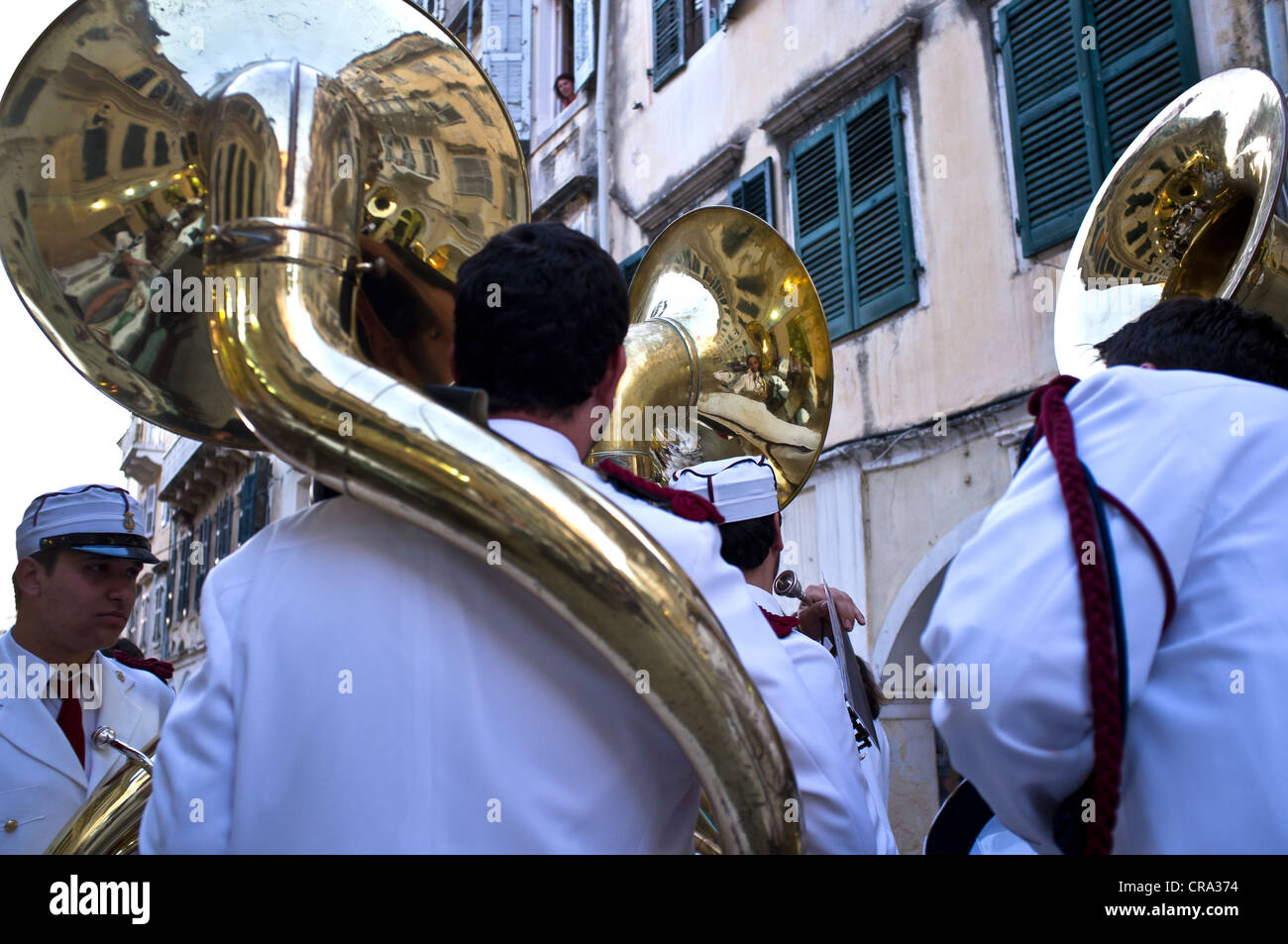 Sousaphone players in marching band Stock Photo Alamy