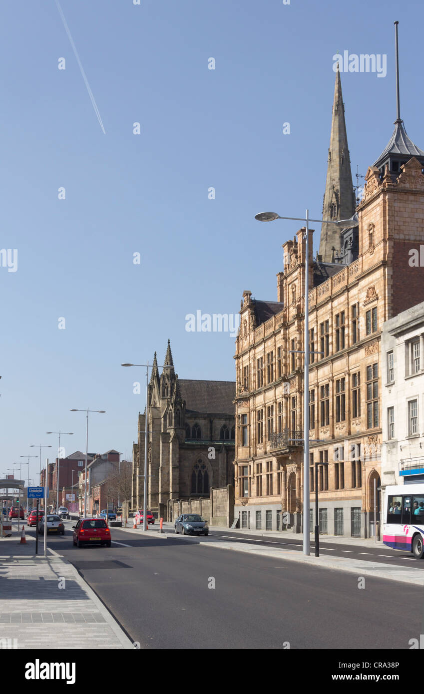 Chapel Street, Salford following the completion of a year long street regeneration project including street furniture and road. Stock Photo