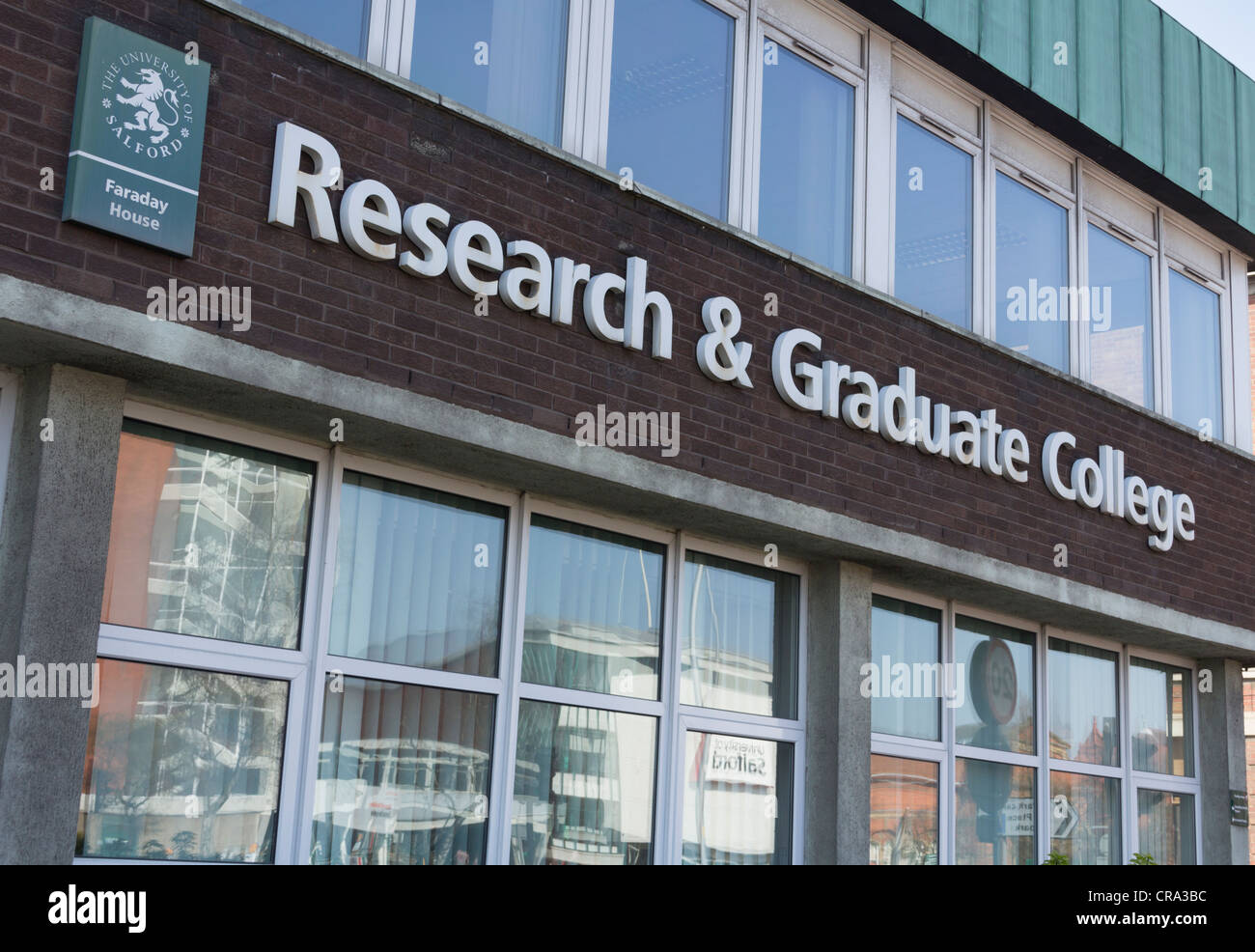 Front of Faraday House, the University of Salford, Research and